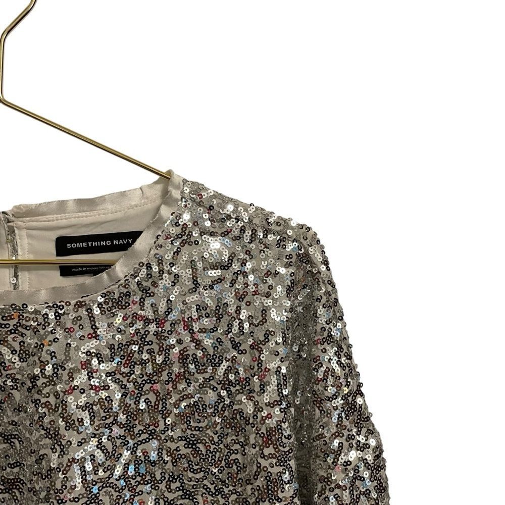 Something Navy Silver Sequin Top Long Sleeve Top … - image 3